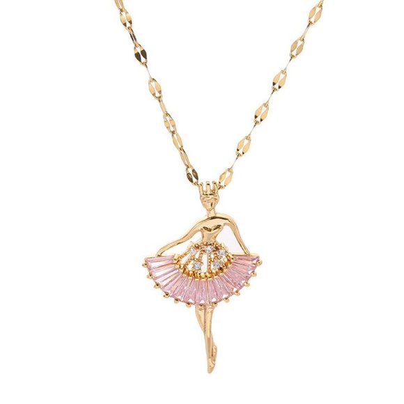 Ballerina Dancer Pendant Necklace ‎ Pink  & Gold Dance Recital Gift  - Ballet - Picture 5 of 5